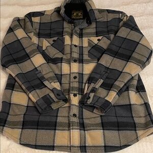 Anchorage Rugged Outdoor Wear Size L Tan/Grey Fleece Shacket Heavy Button Front